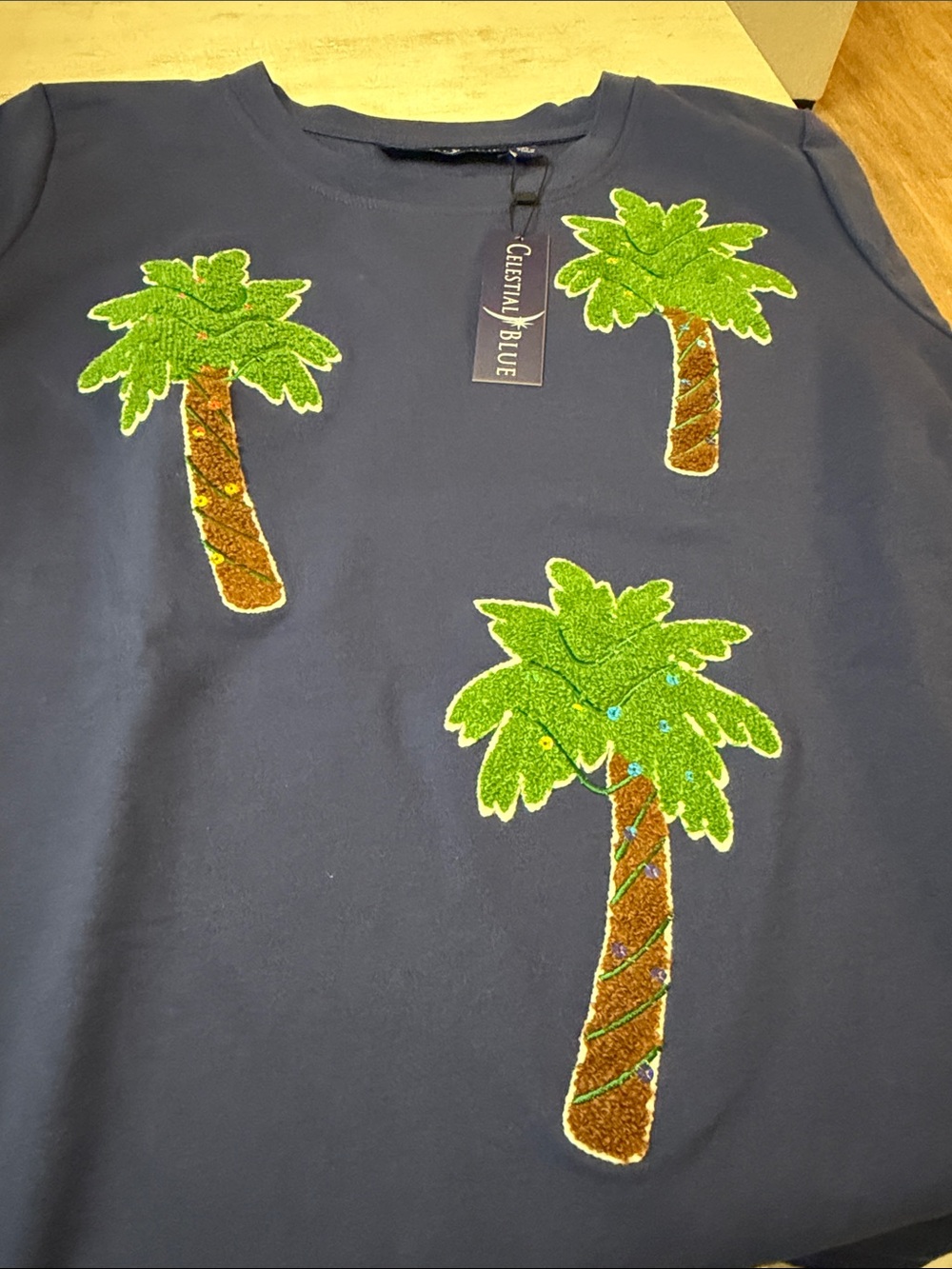 Navy Short-Sleeve Tee with Green Palm holiday trees